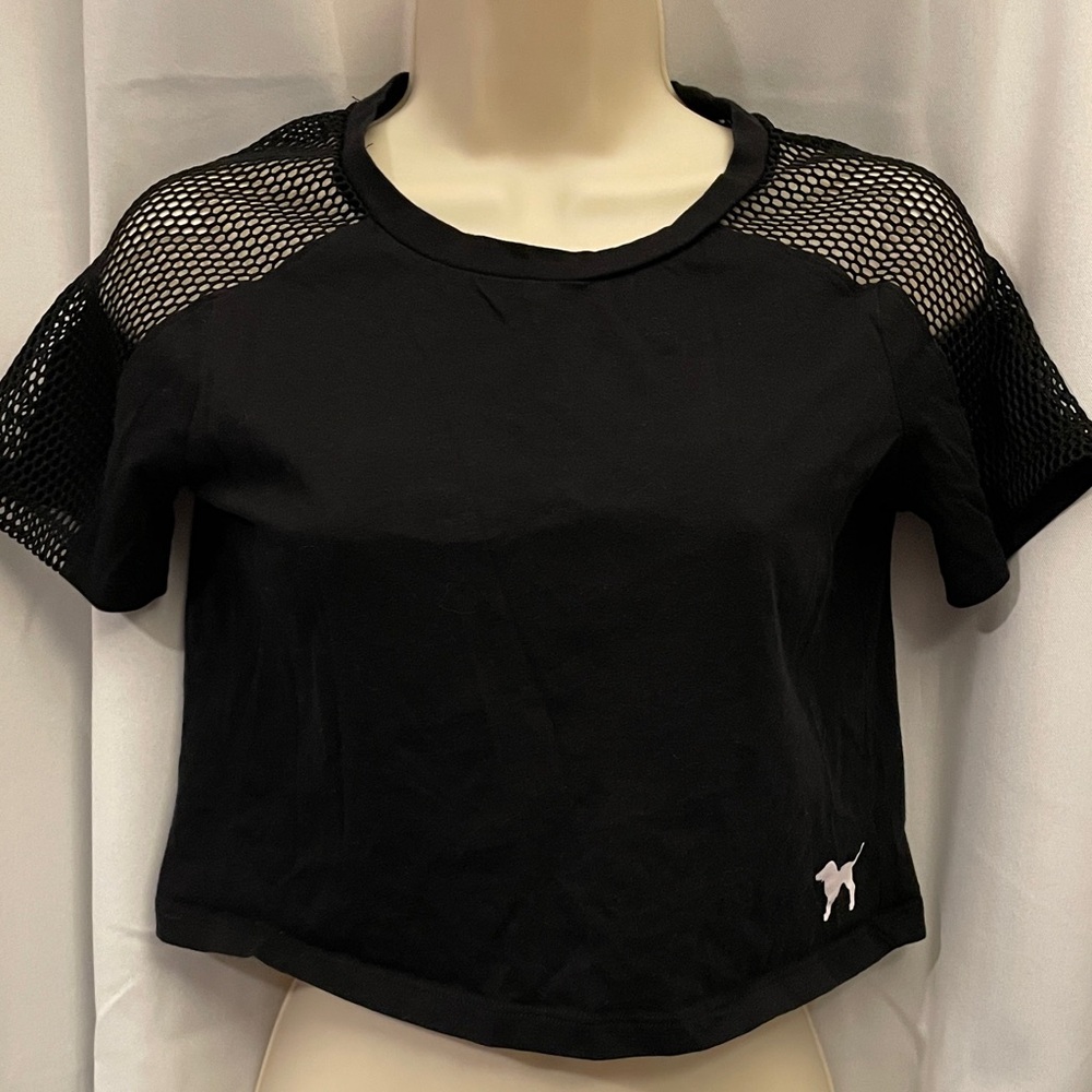 LOVED VS Pink - Cropped mesh shoulder t shirt - Black - X-Small